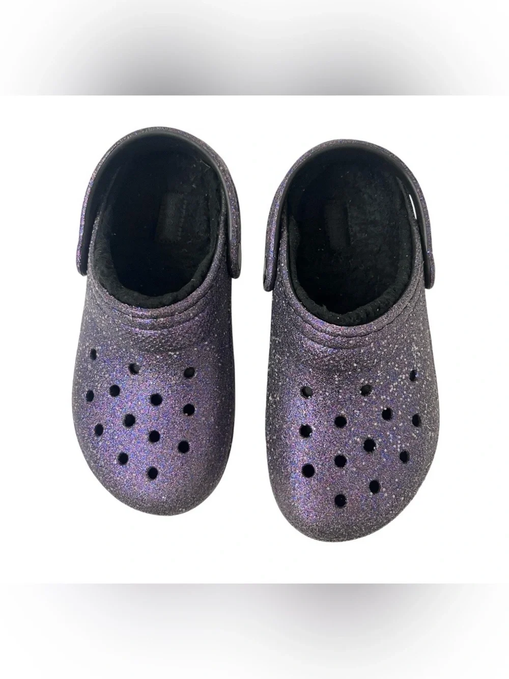 CROCS - Kids Girls Size 1 (J1) Sparkling Purple with Fuzzy Lining